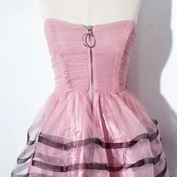 Betsey Johnson Pink Film Noir Dress Tulle Skirt Strapless Prom Dress Vintage Y2K